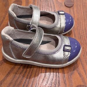 Stride Rite Chandra Leather Purple Cap Toe Mary Jane Toddler Girls Silver 6.5